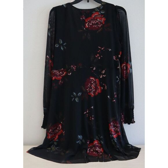 American Rag Women's Sz XL Black Joyful Floral V-Neck Center Front Ruffle Dress - Picture 4 of 15